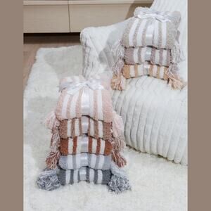 Styled Collection Nude Peachy Baby Nursery 3D Stripe Tassel Stroller Blanket NEW